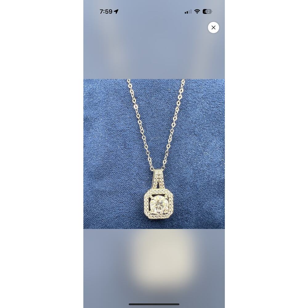 2.5CTW Square Moissanite Halo pendant with 16-20' sterling silver chain